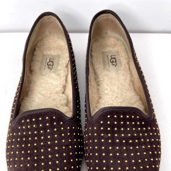 UGG Australia Flats Brown Leather Brass Stud Trim - Picture 7 of 12